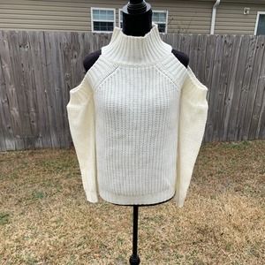 MIRACLE Ivory Cold Shoulder Turtleneck Sweater S/M